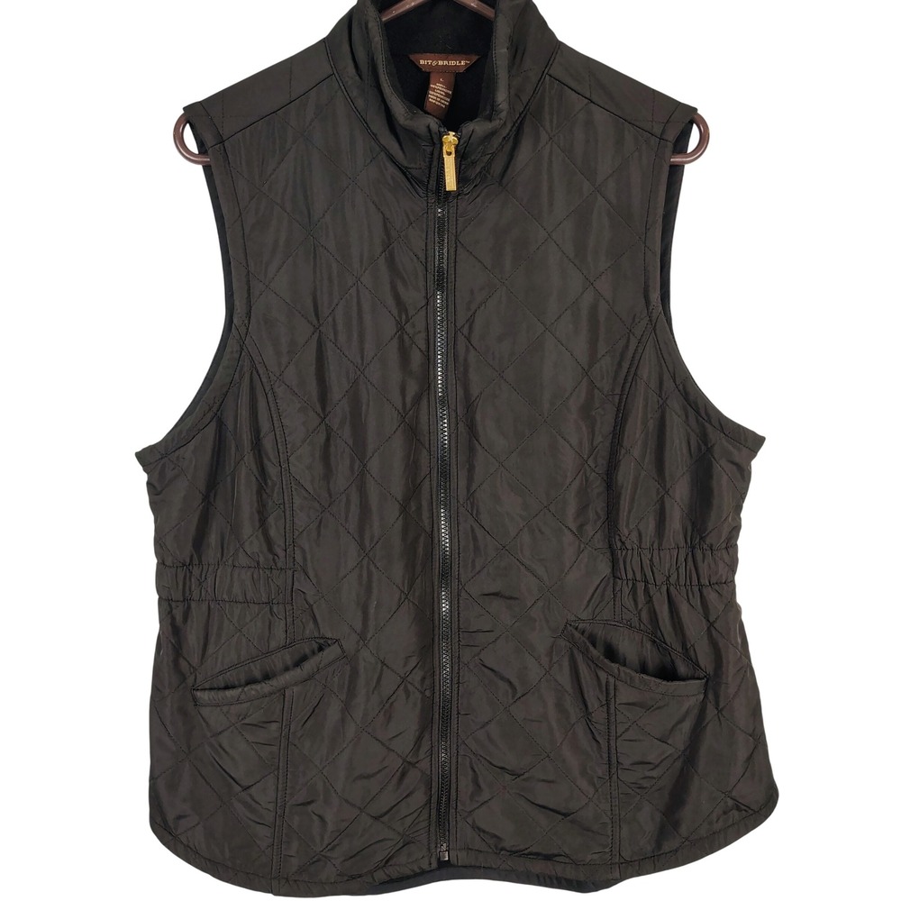 Bit & Bridle Womens SZ L Quilted Vest Brown Polyester Equestrian Gorpcore